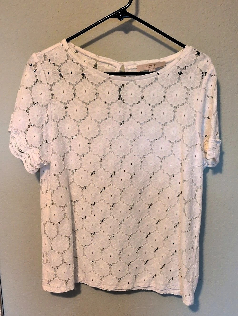 LOFT Lace Cap Sleeve Tee White Medium